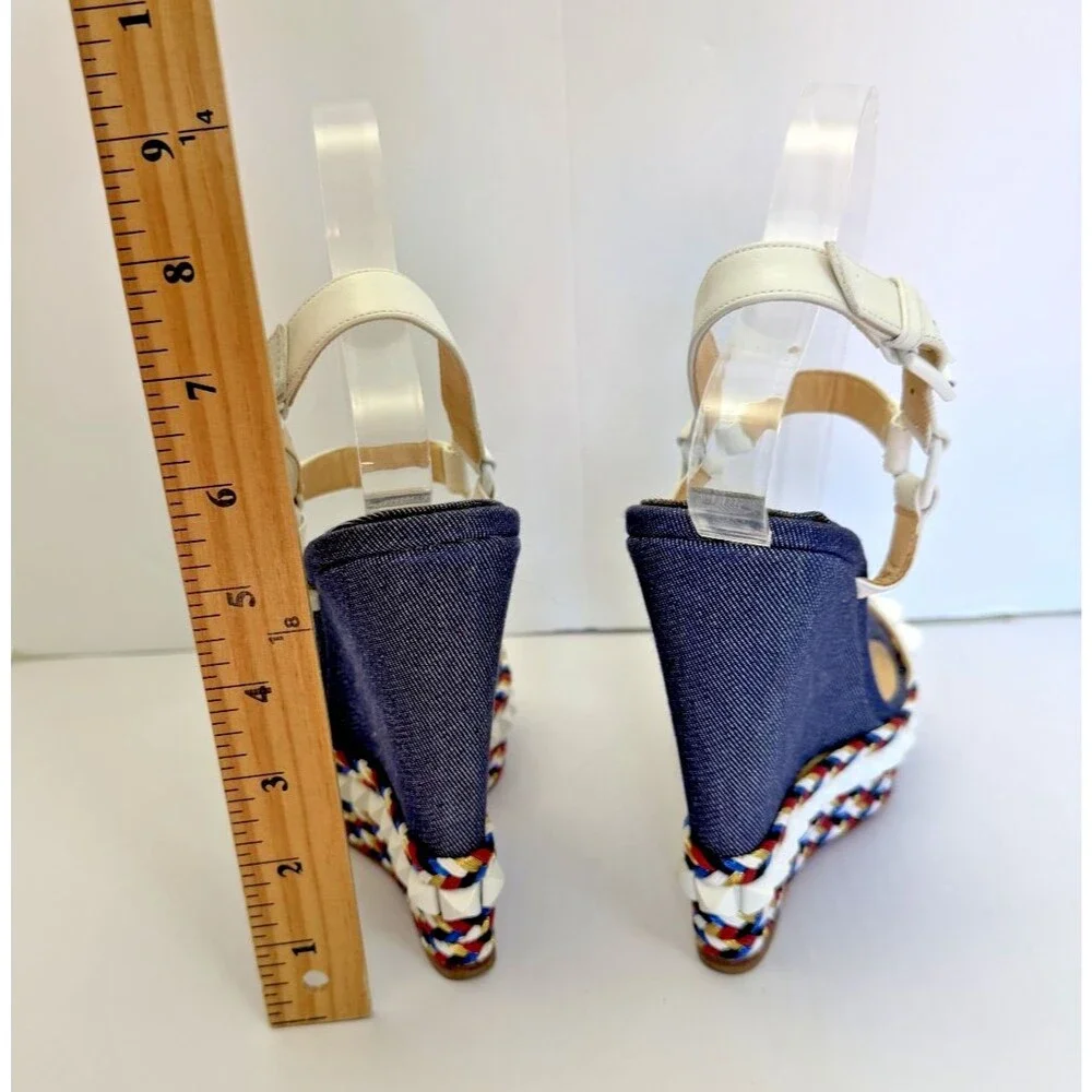 Christian Louboutin Cataclou Espadrille Sandals Red White Blue Denim Size 37 / 7